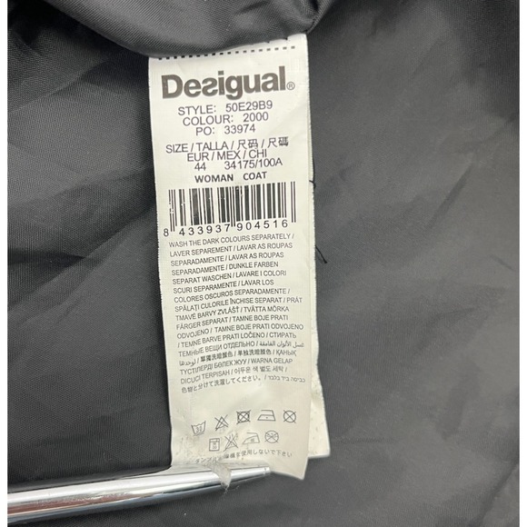 Desigual Black Satin Trench Coat Floral Hem EU 44 US 10/12‎ - Picture 16 of 16